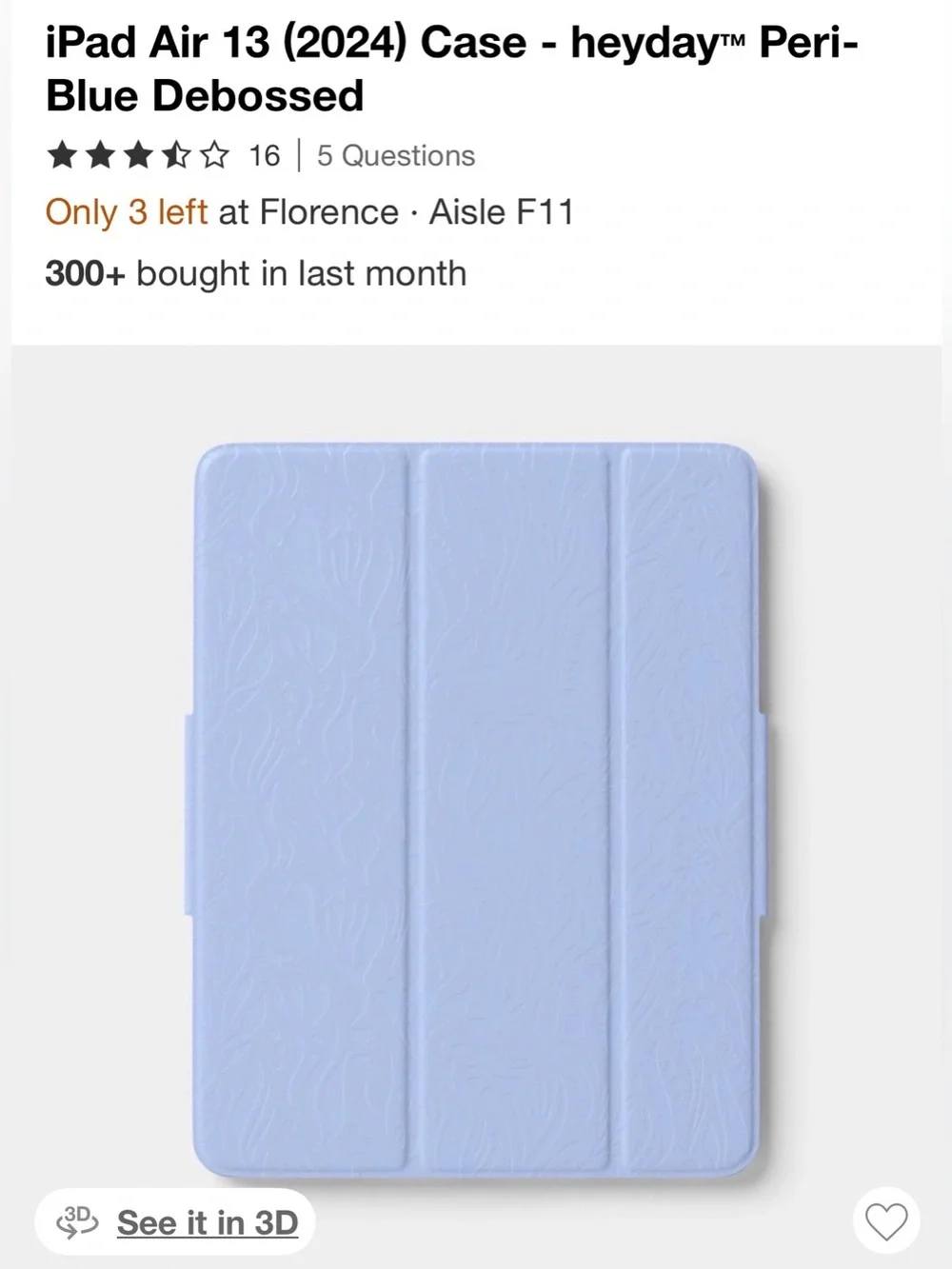 heyday Peri-Blue Debossed iPad Air 13 Case